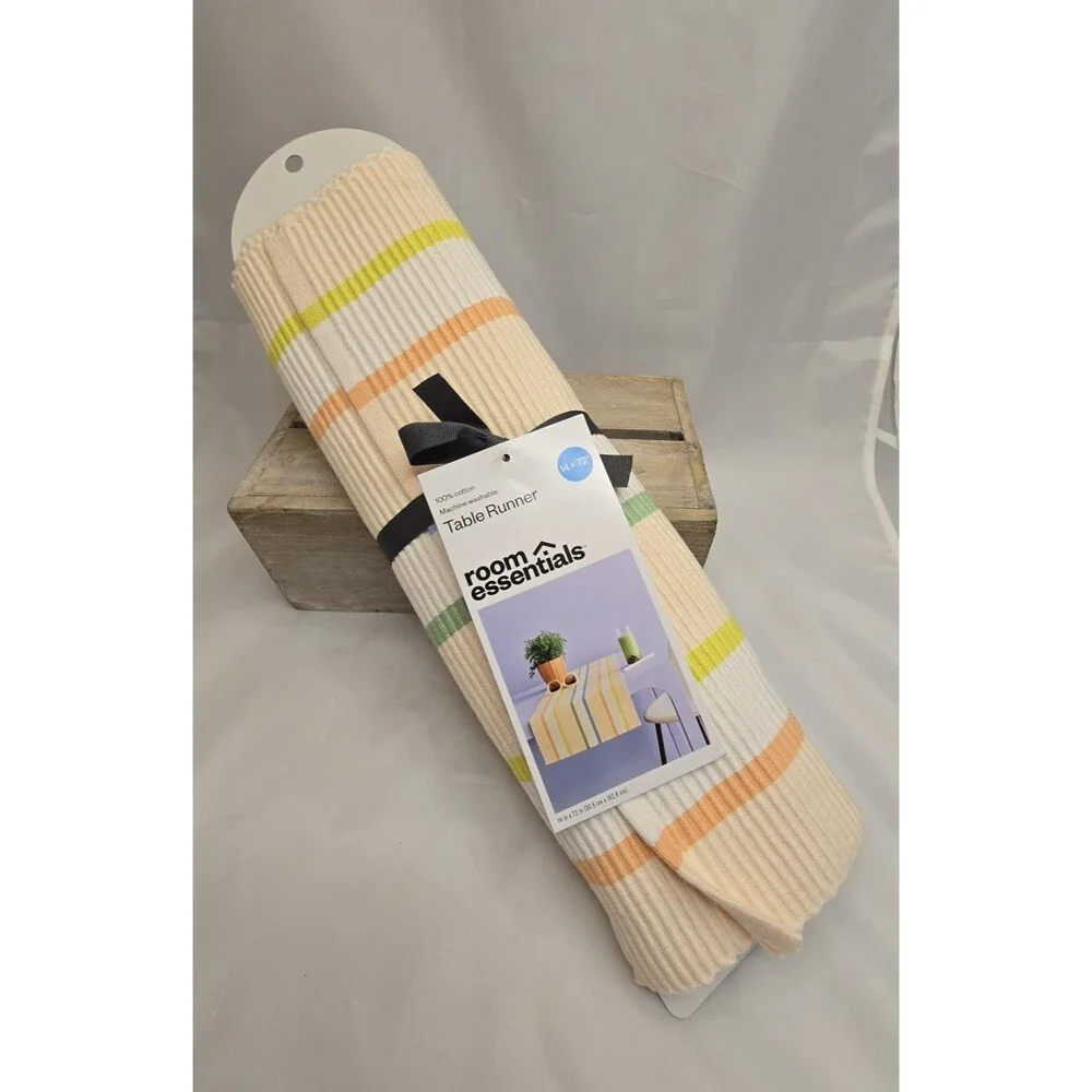 Room Essentials Striped Table Runner 14 x 72 Cotton New Yellow Blue Green Summer